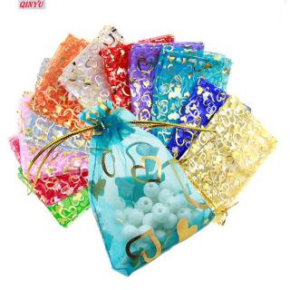50pcs Organza Bags Jewelry Wedding Favors Party Heart Pattern Printed_1